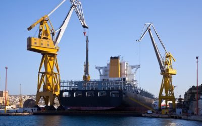 Ship in dry dock at Grand harbour (Valletta, Malta)